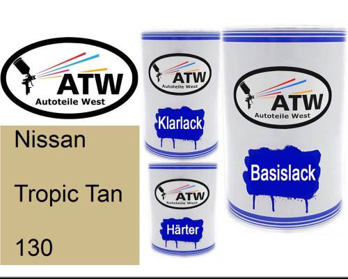 Nissan, Tropic Tan, 130: 500ml Lackdose + 500ml Klarlack + 250ml Härter - Set, von ATW Autoteile West.